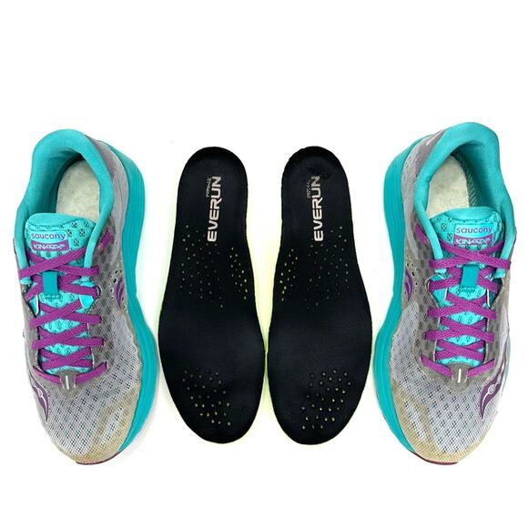 Saucony Kinvara 8 Everun Women Running Shoes Sz 8 Gray Teal Purple Mesh Sneakers - Picture 8 of 16